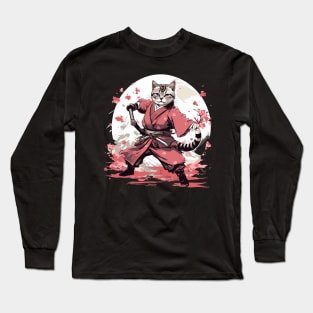 Samurai Cat Warrior Japanese Ninja Kitty Kawaii Long Sleeve T-Shirt